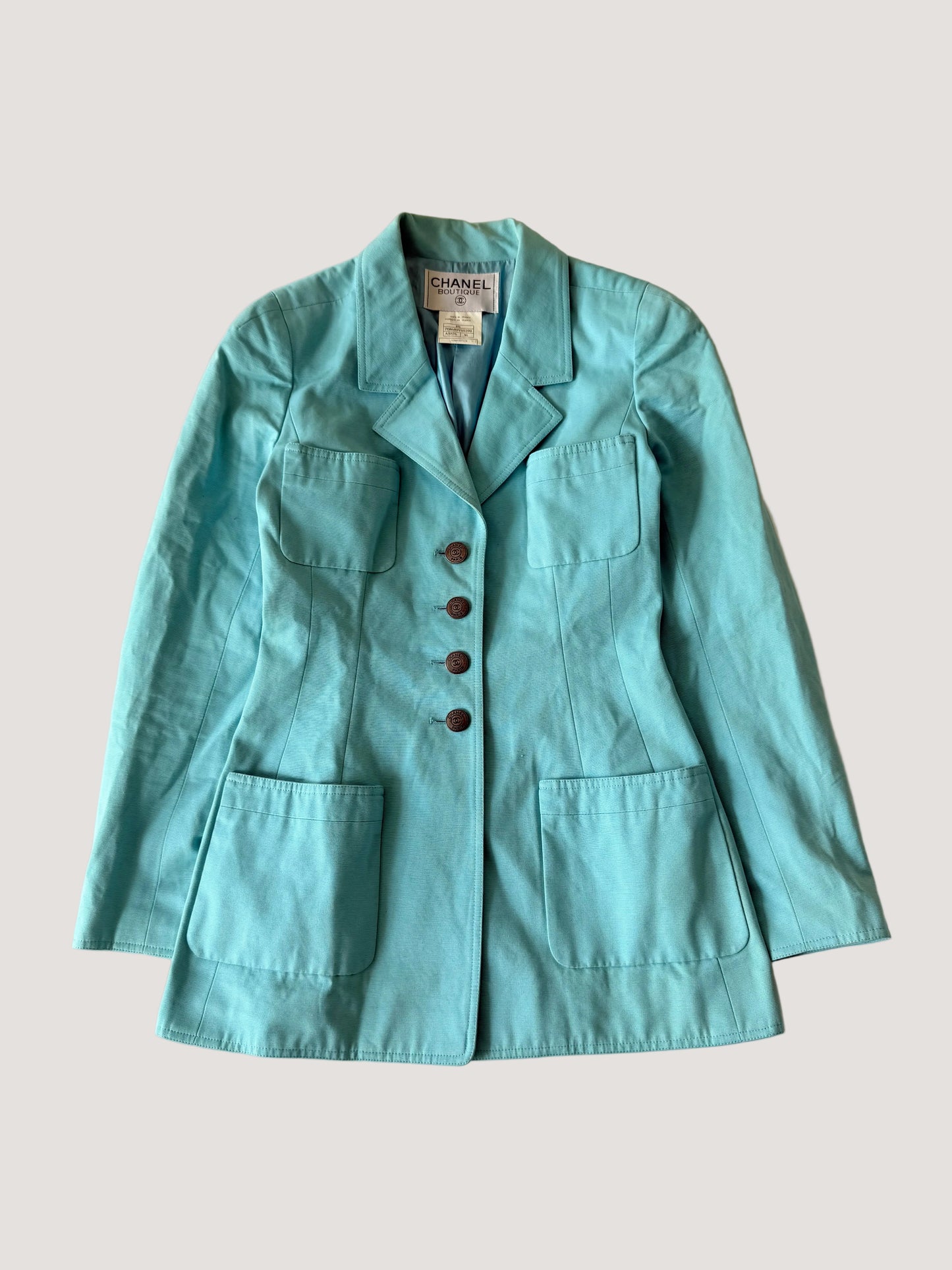 Chanel Boutique Vintage Tirquoise Cotton Blazer