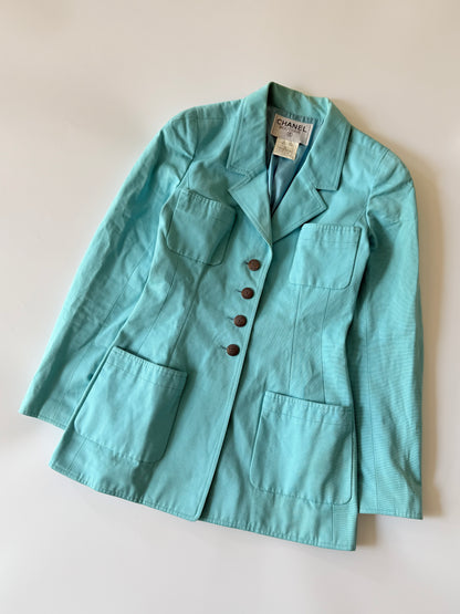 Chanel Boutique Vintage Tirquoise Cotton Blazer