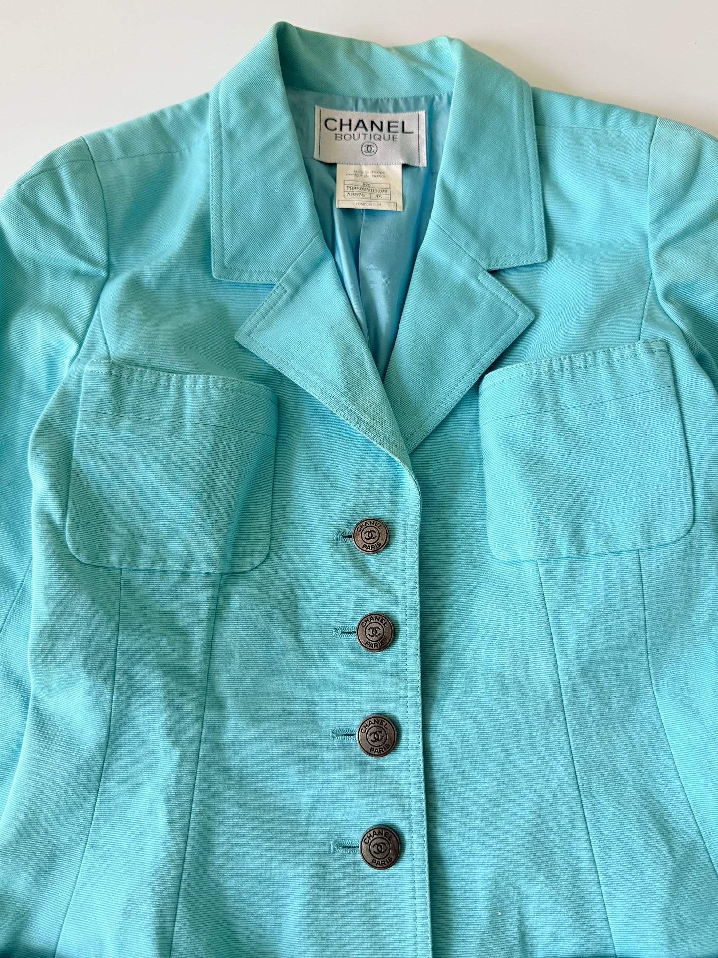 Chanel Boutique Vintage Tirquoise Cotton Blazer