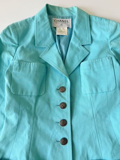 Chanel Boutique Vintage Tirquoise Cotton Blazer