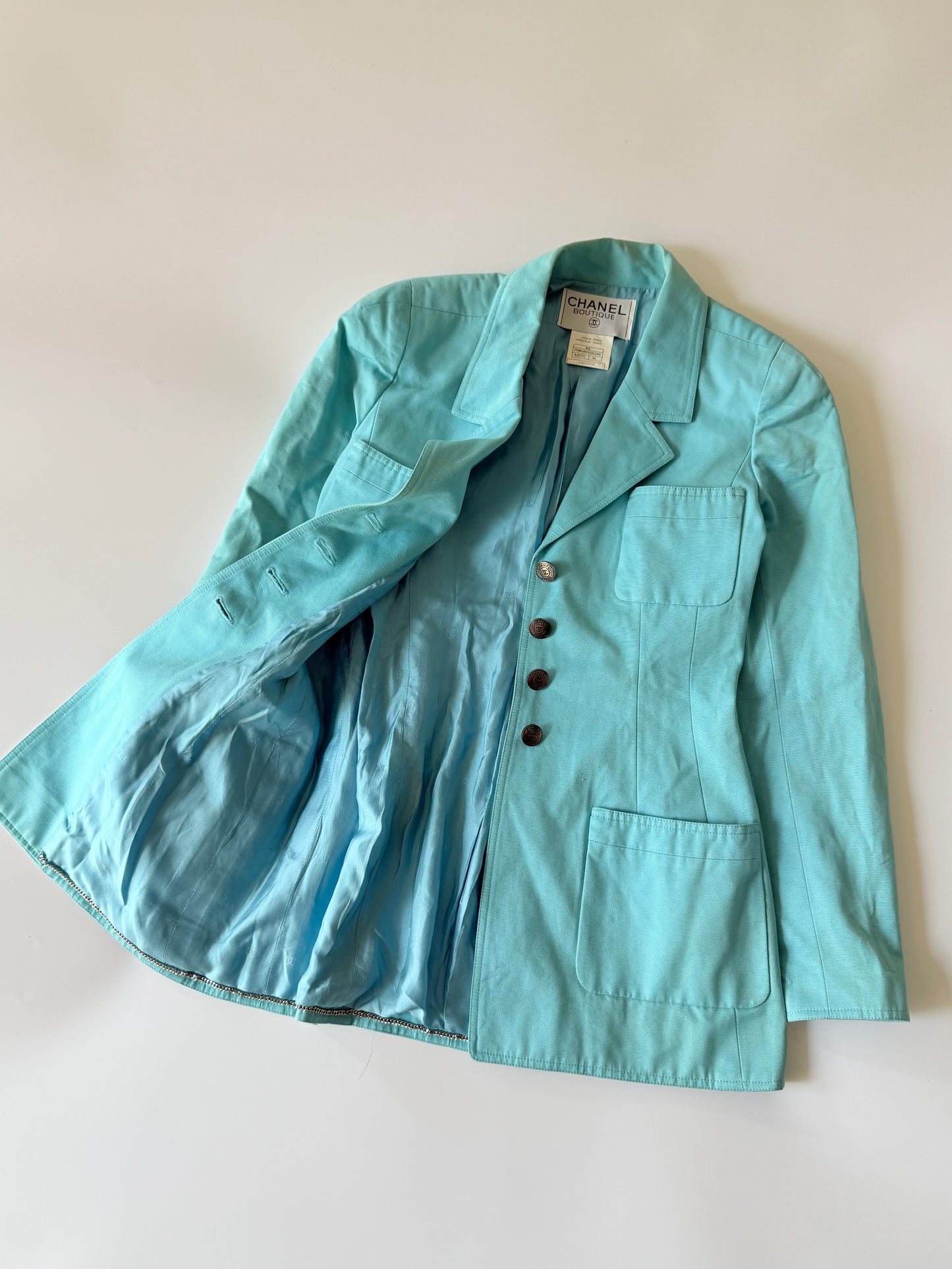 Chanel Boutique Vintage Tirquoise Cotton Blazer