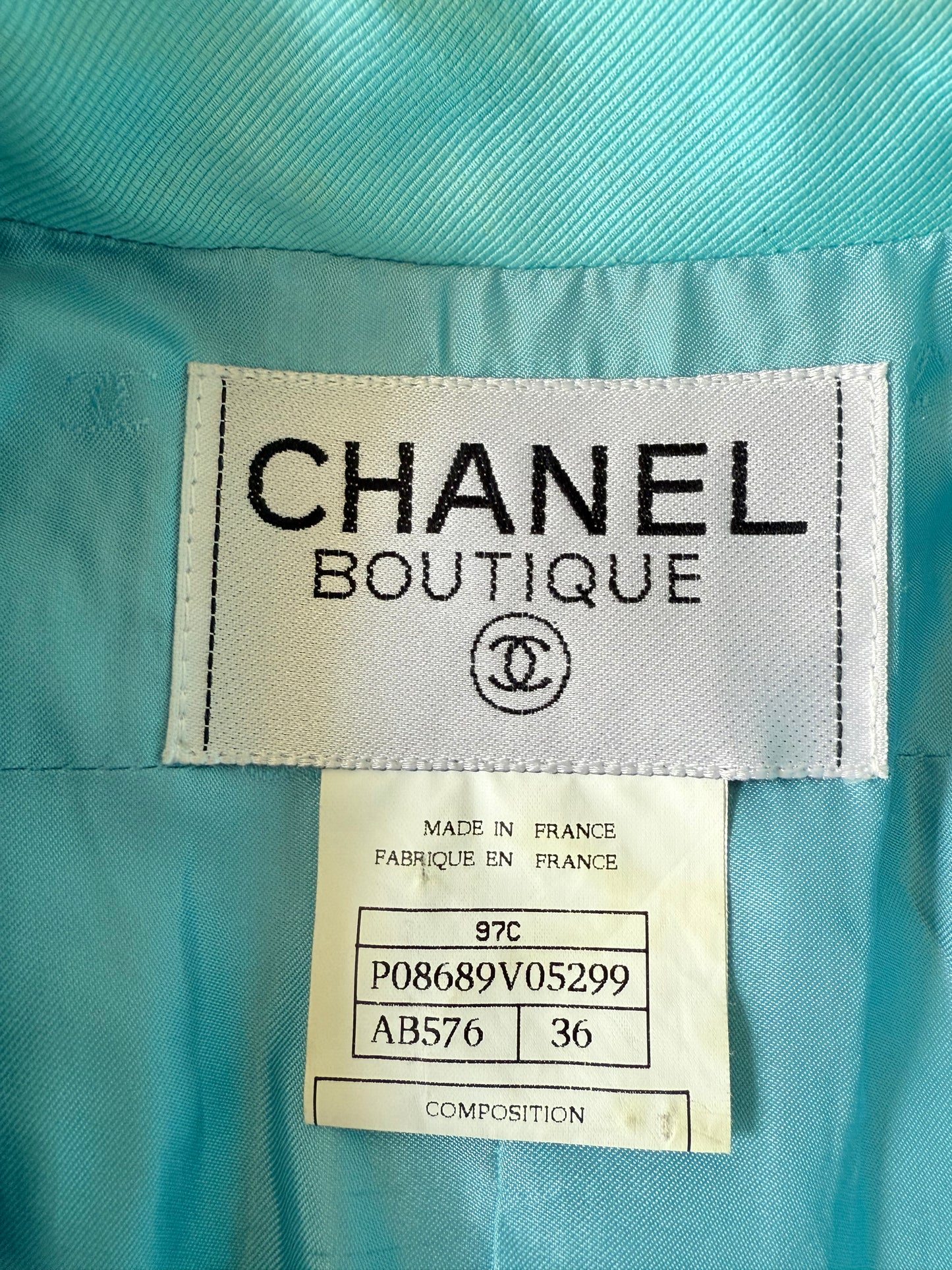 Chanel Boutique Vintage Tirquoise Cotton Blazer