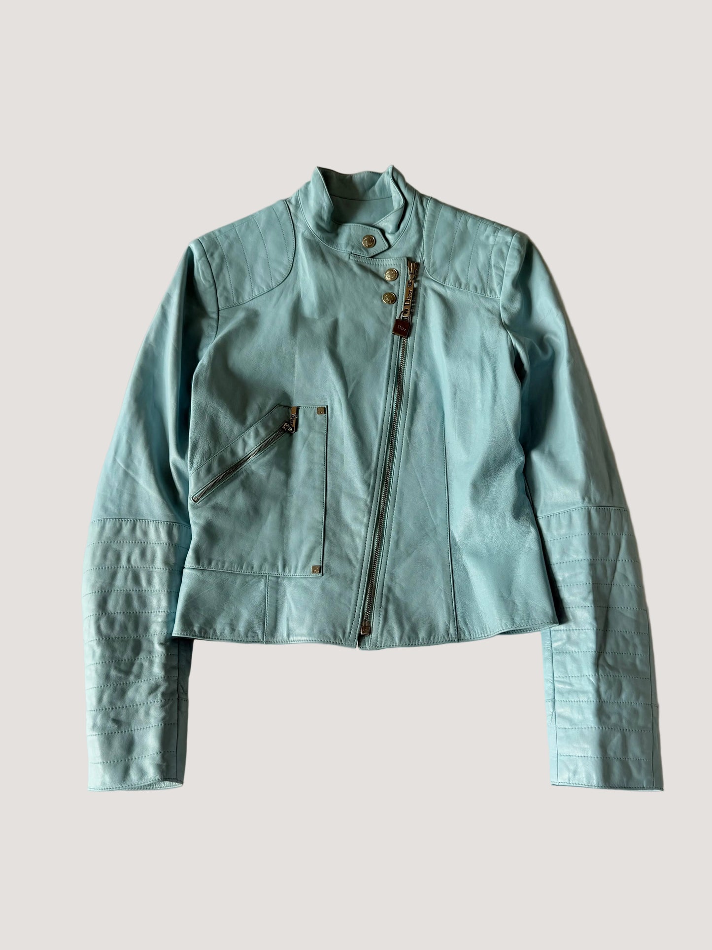 Christian Dior John Galliano S/S 2004 Turquoise Biker Jacket