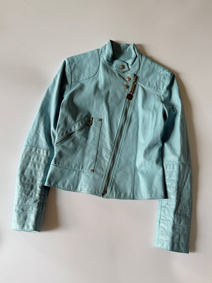Christian Dior John Galliano S/S 2004 Turquoise Biker Jacket