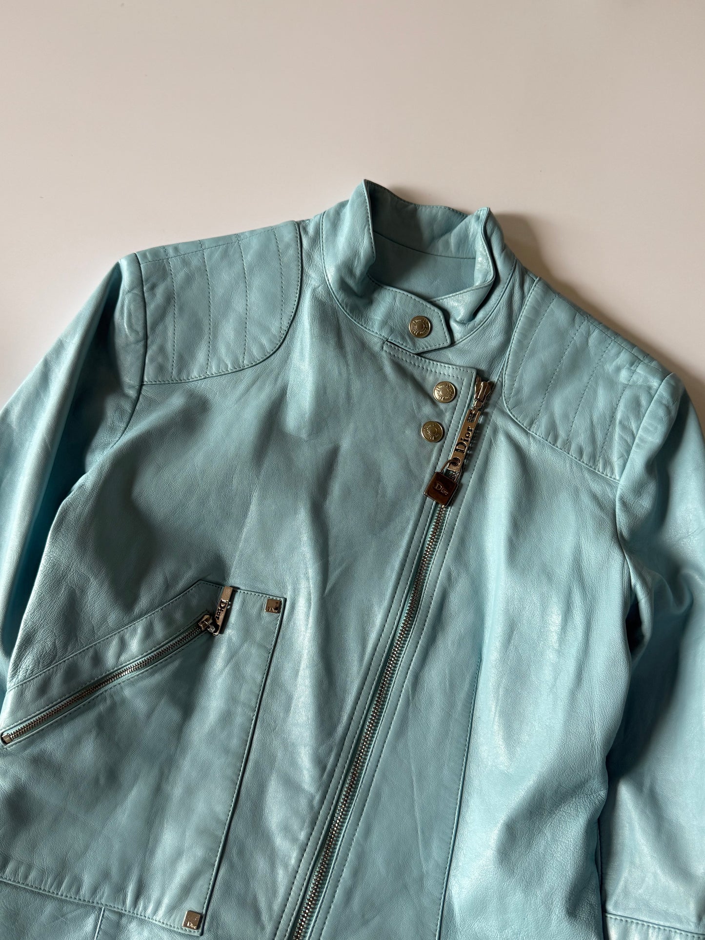 Christian Dior John Galliano S/S 2004 Turquoise Biker Jacket