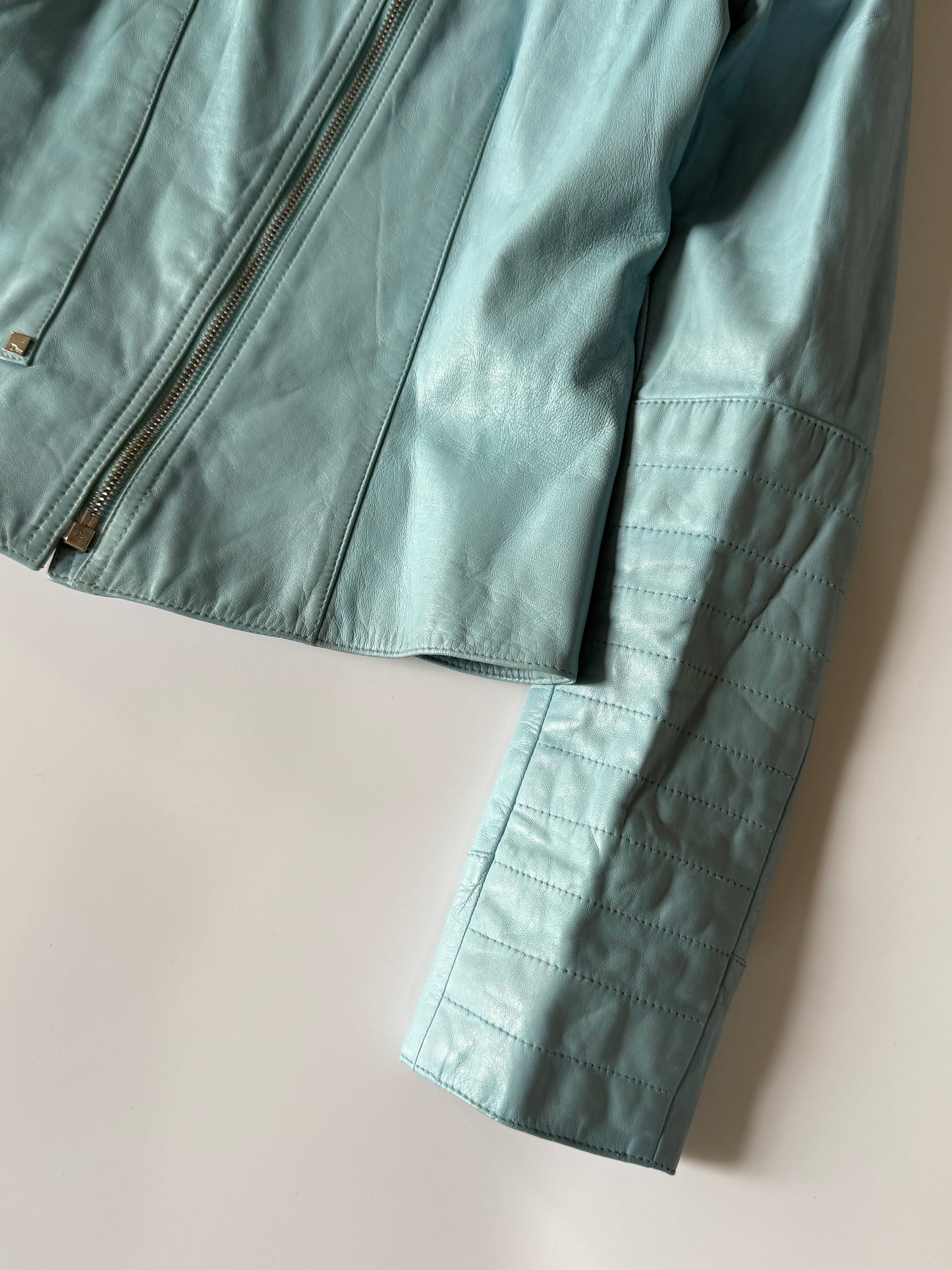 Christian Dior John Galliano S/S 2004 Turquoise Biker Jacket