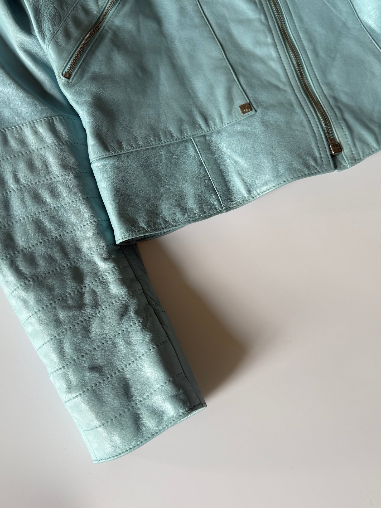 Christian Dior John Galliano S/S 2004 Turquoise Biker Jacket