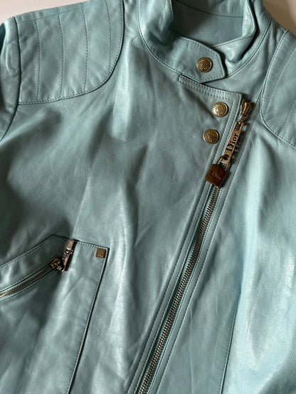 Christian Dior John Galliano S/S 2004 Turquoise Biker Jacket
