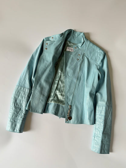 Christian Dior John Galliano S/S 2004 Turquoise Biker Jacket