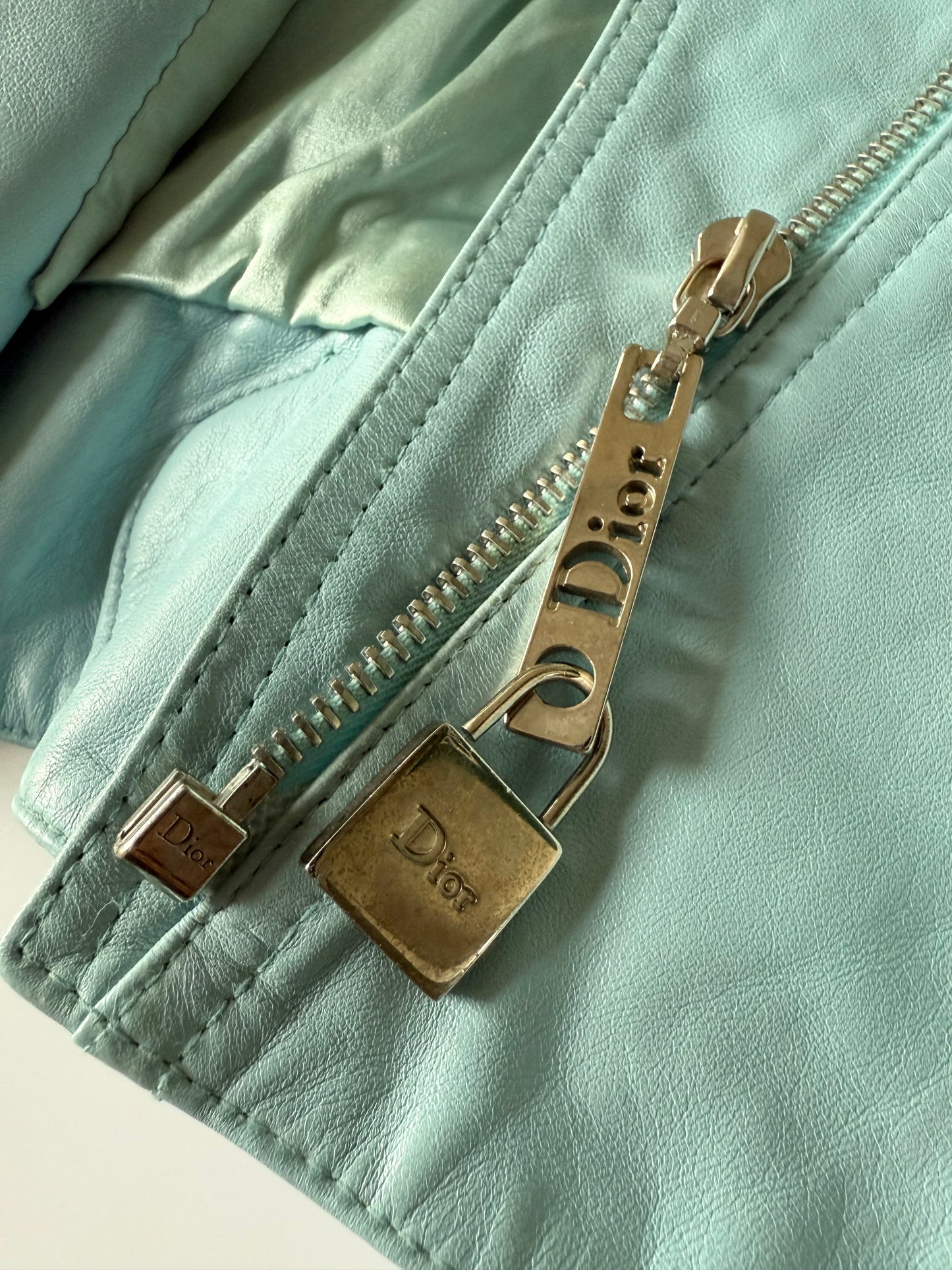 Christian Dior John Galliano S/S 2004 Turquoise Biker Jacket