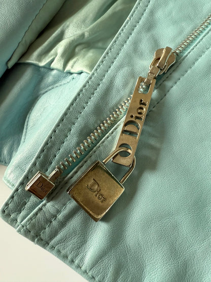 Christian Dior John Galliano S/S 2004 Turquoise Biker Jacket