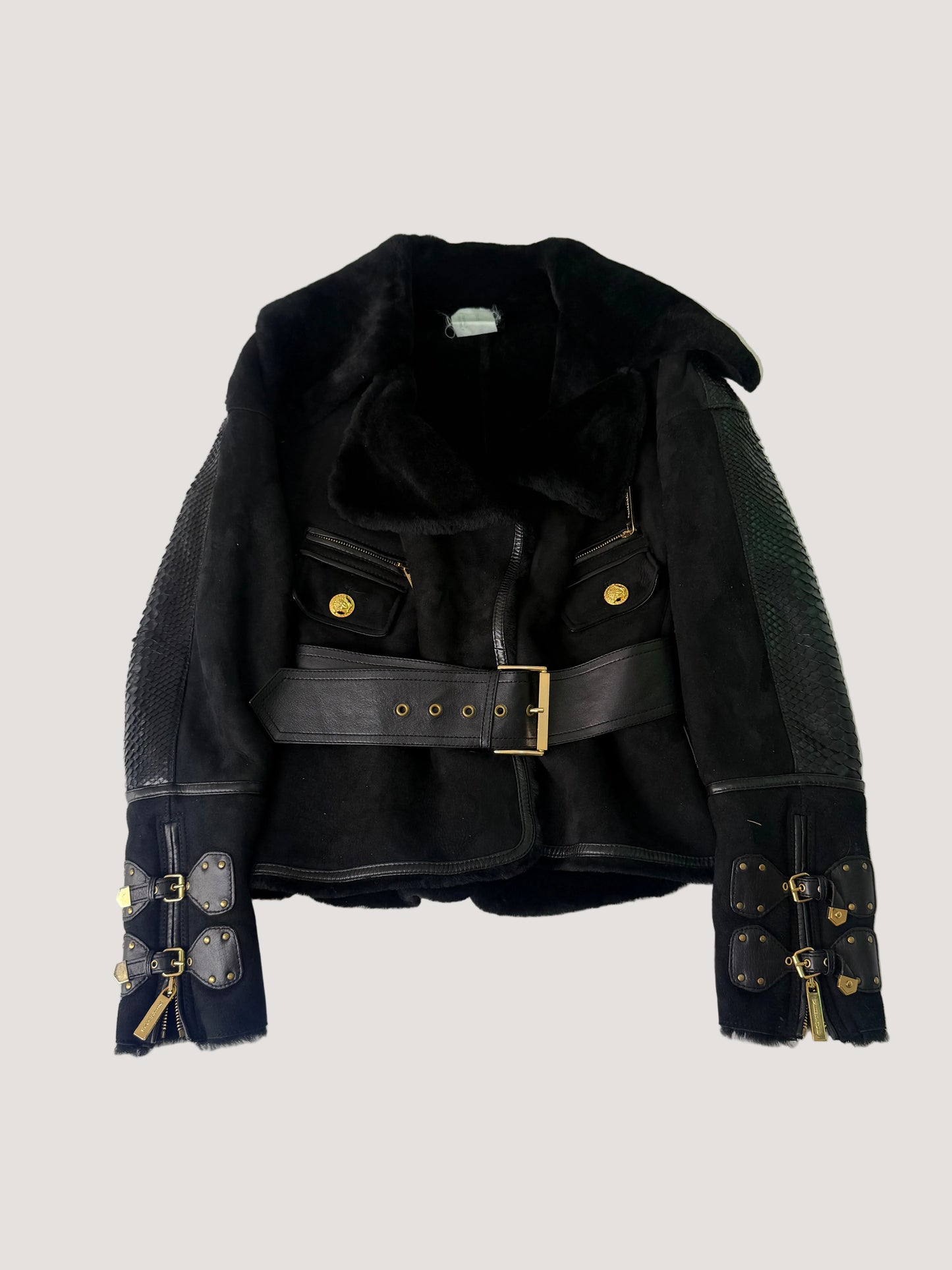 Vintage Versace Shearling Jacket Python Skin Back Design