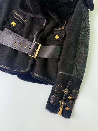 Vintage Versace Shearling Jacket Python Skin Back Design