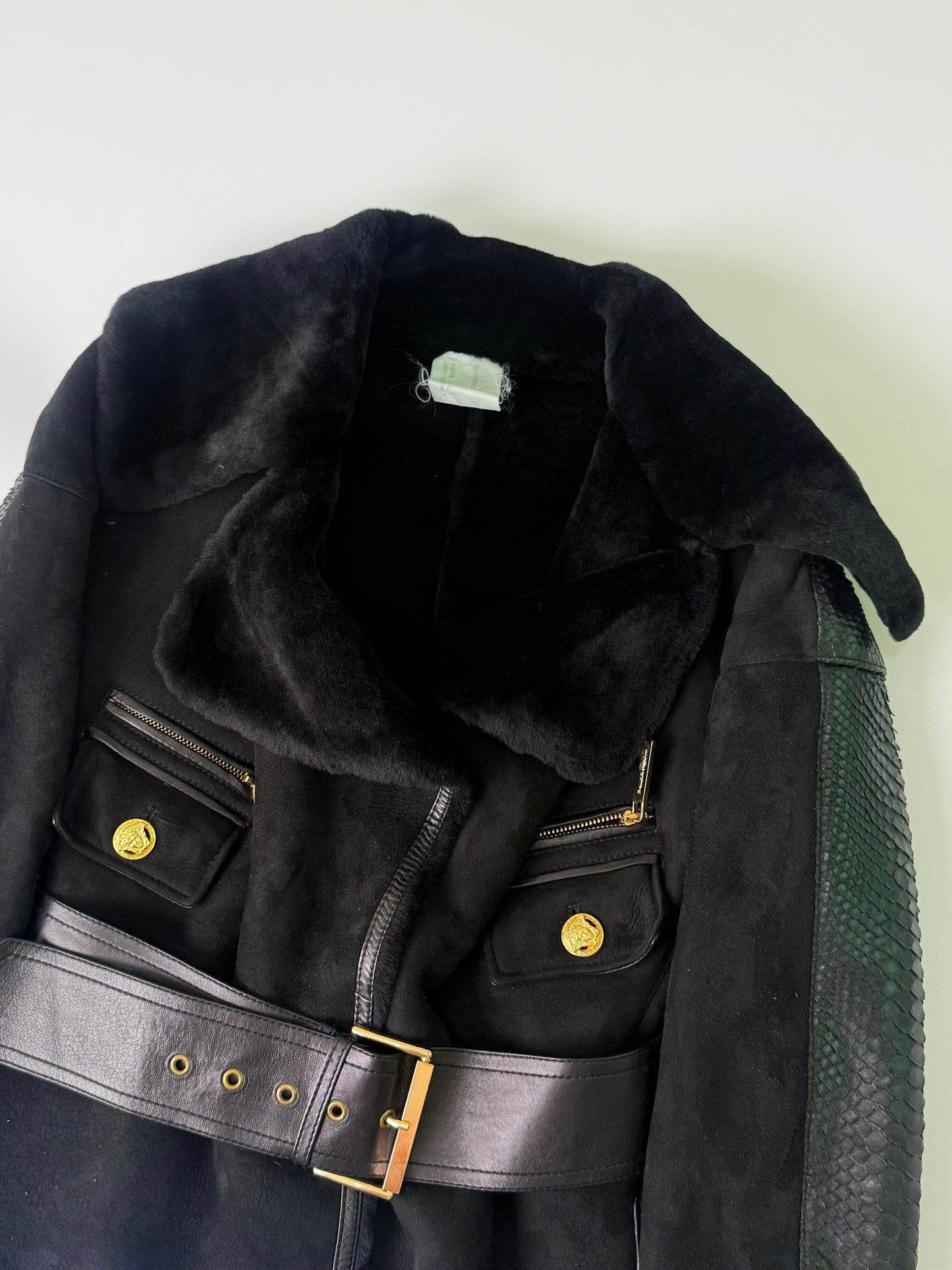 Vintage Versace Shearling Jacket Python Skin Back Design