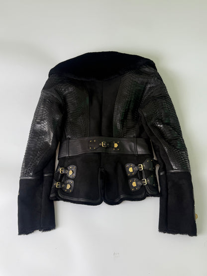 Vintage Versace Shearling Jacket Python Skin Back Design