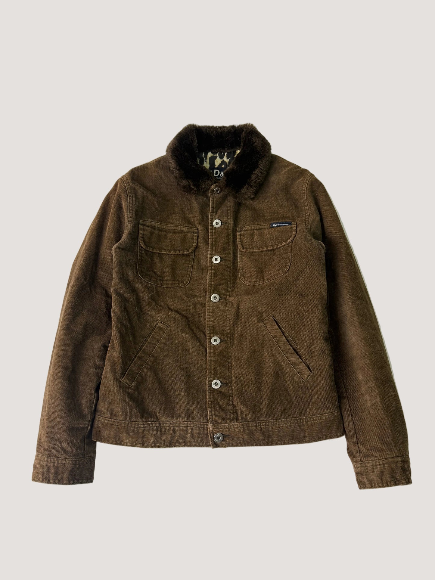 Dolce & Gabbana Corduroy Shearling Jacket Leopard Lining