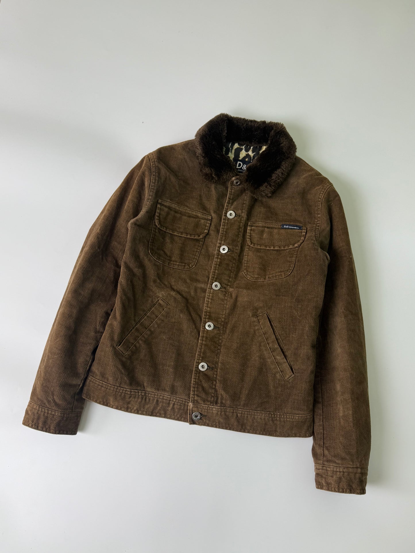 Dolce & Gabbana Corduroy Shearling Jacket Leopard Lining