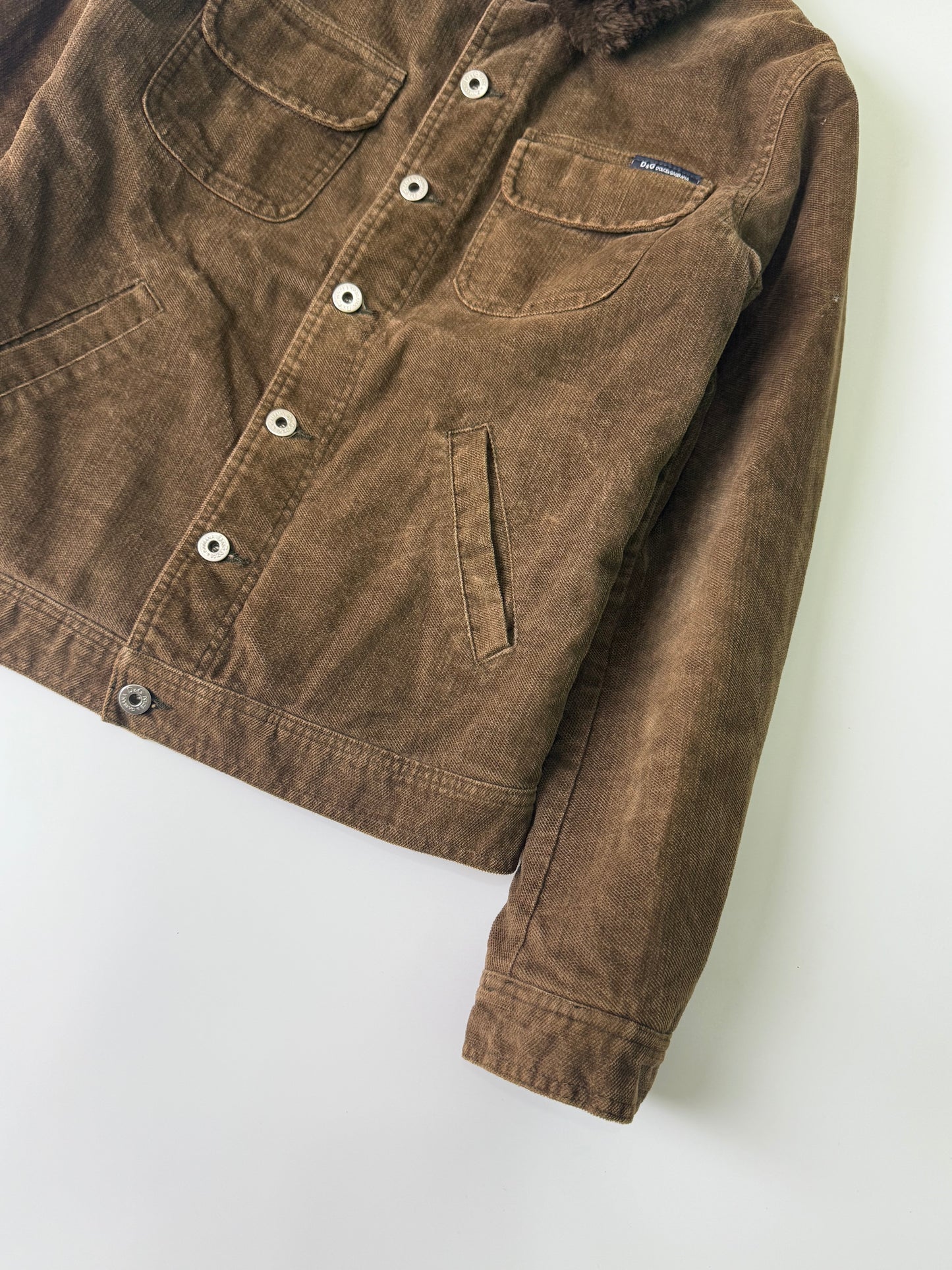 Dolce & Gabbana Corduroy Shearling Jacket Leopard Lining