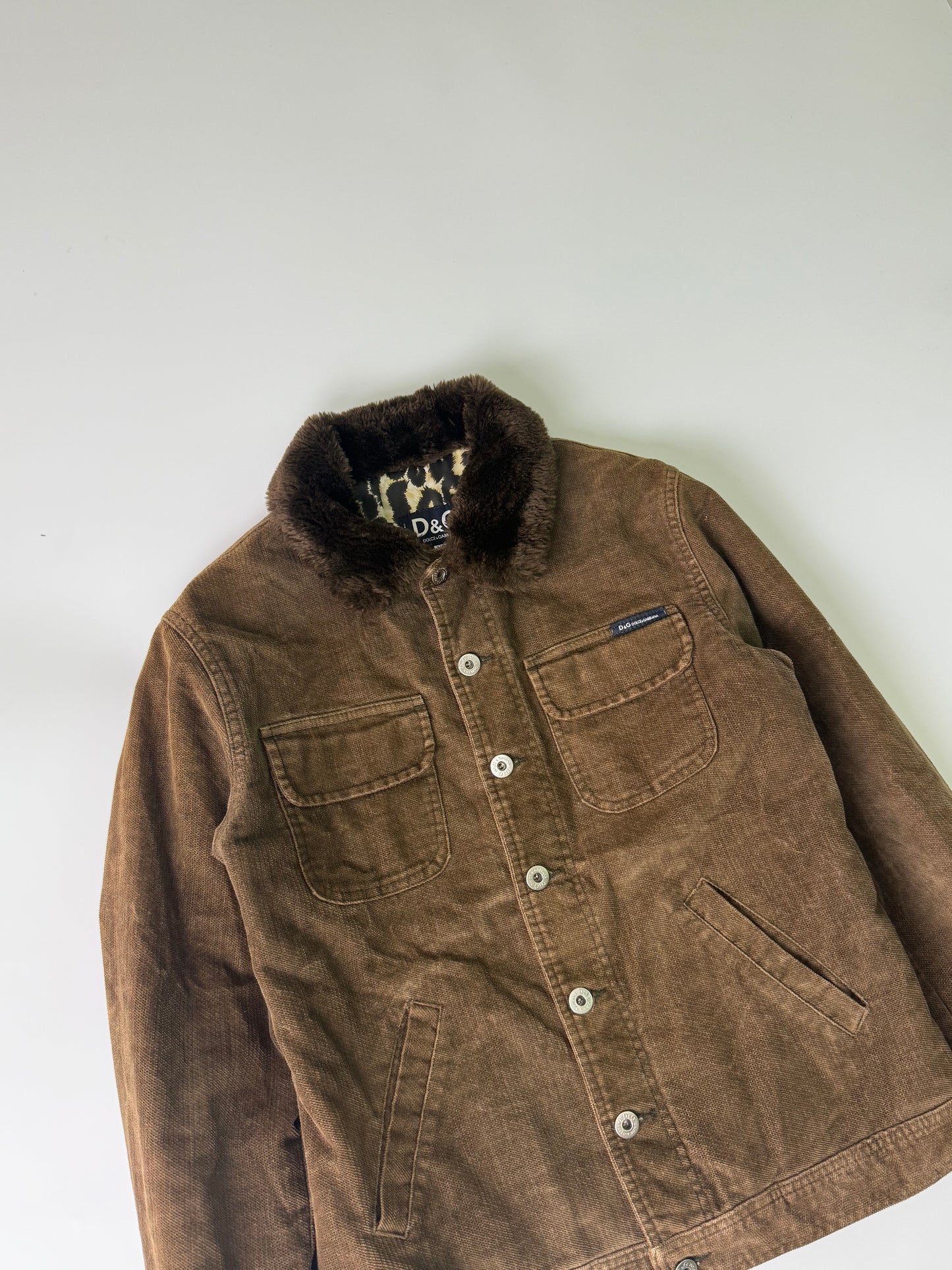 Dolce & Gabbana Corduroy Shearling Jacket Leopard Lining