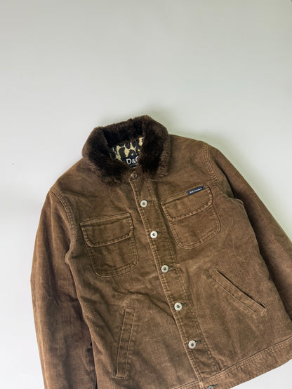 Dolce & Gabbana Corduroy Shearling Jacket Leopard Lining