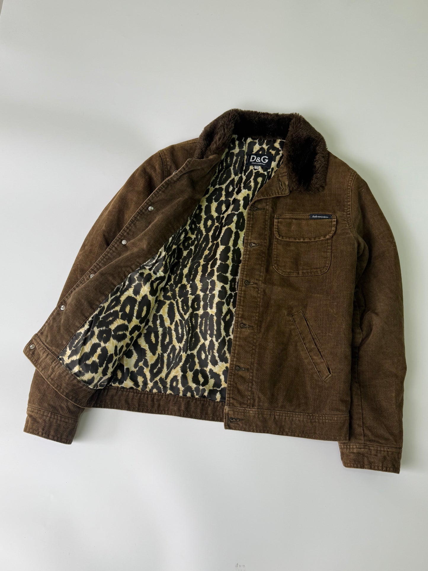 Dolce & Gabbana Corduroy Shearling Jacket Leopard Lining