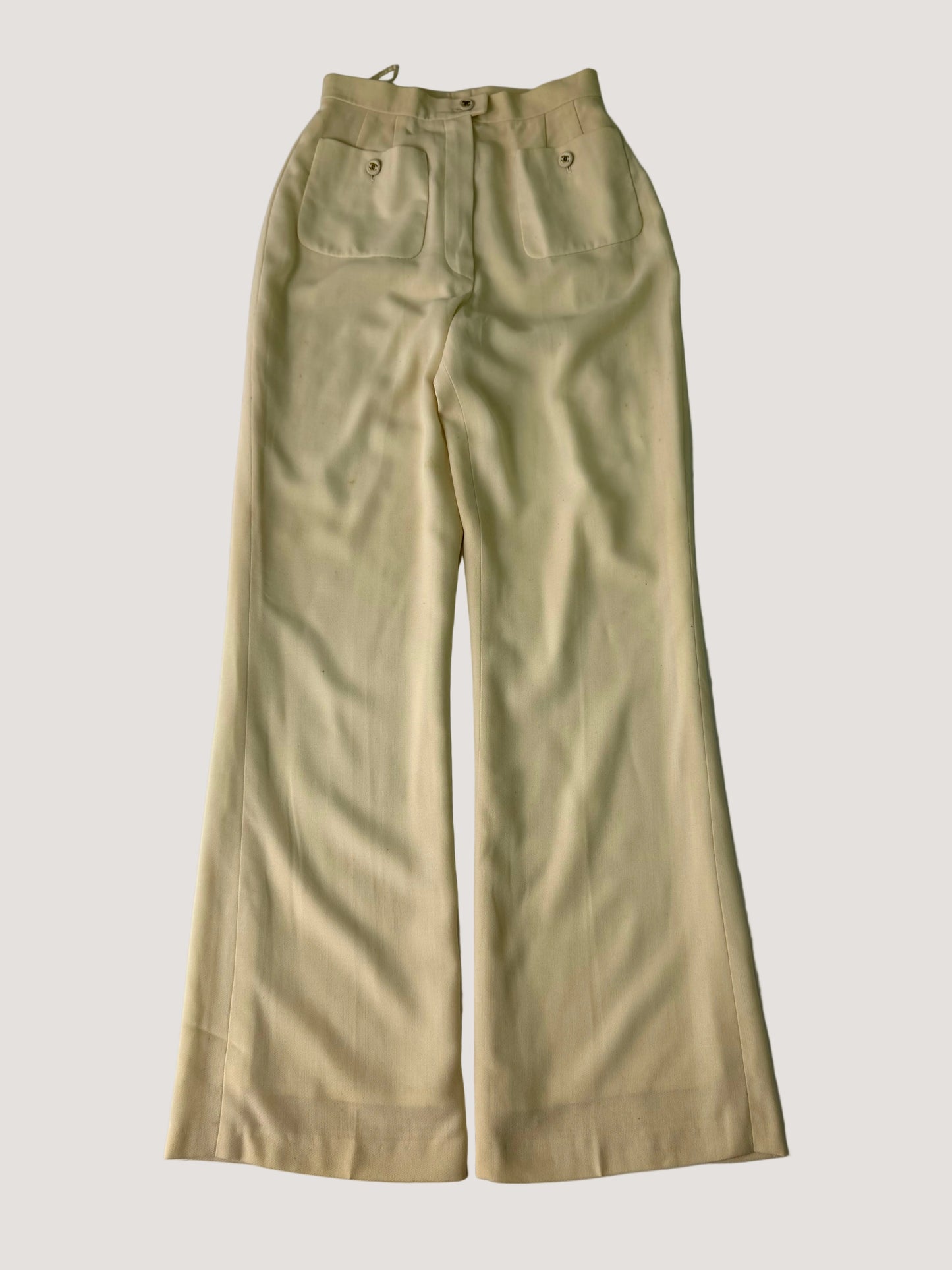 Chanel Boutique Beige Wide Leg Trousers