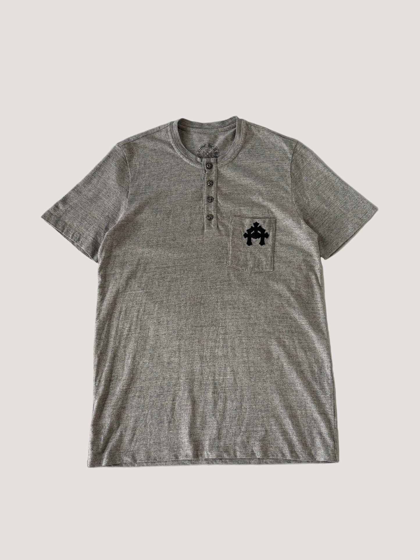 Chrome Hearts Gray BS Fleur Button Henley Neck Short Sleeve