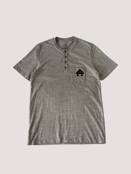 Chrome Hearts Gray BS Fleur Button Henley Neck Short Sleeve