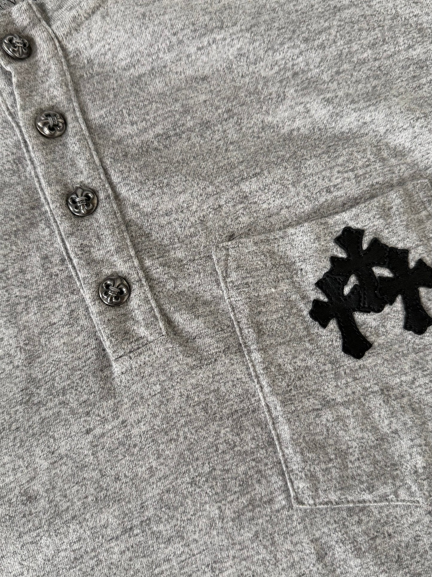 Chrome Hearts Gray BS Fleur Button Henley Neck Short Sleeve