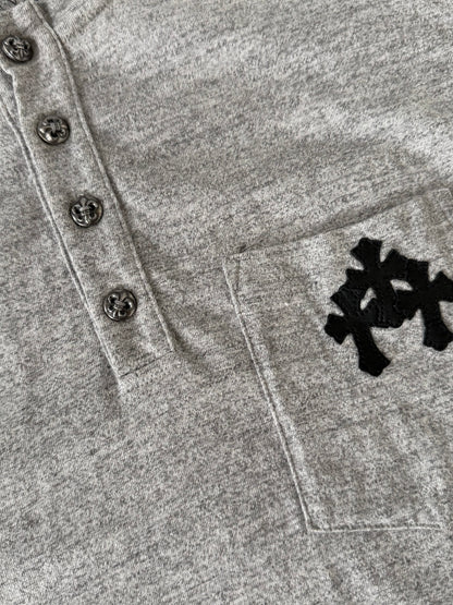 Chrome Hearts Gray BS Fleur Button Henley Neck Short Sleeve