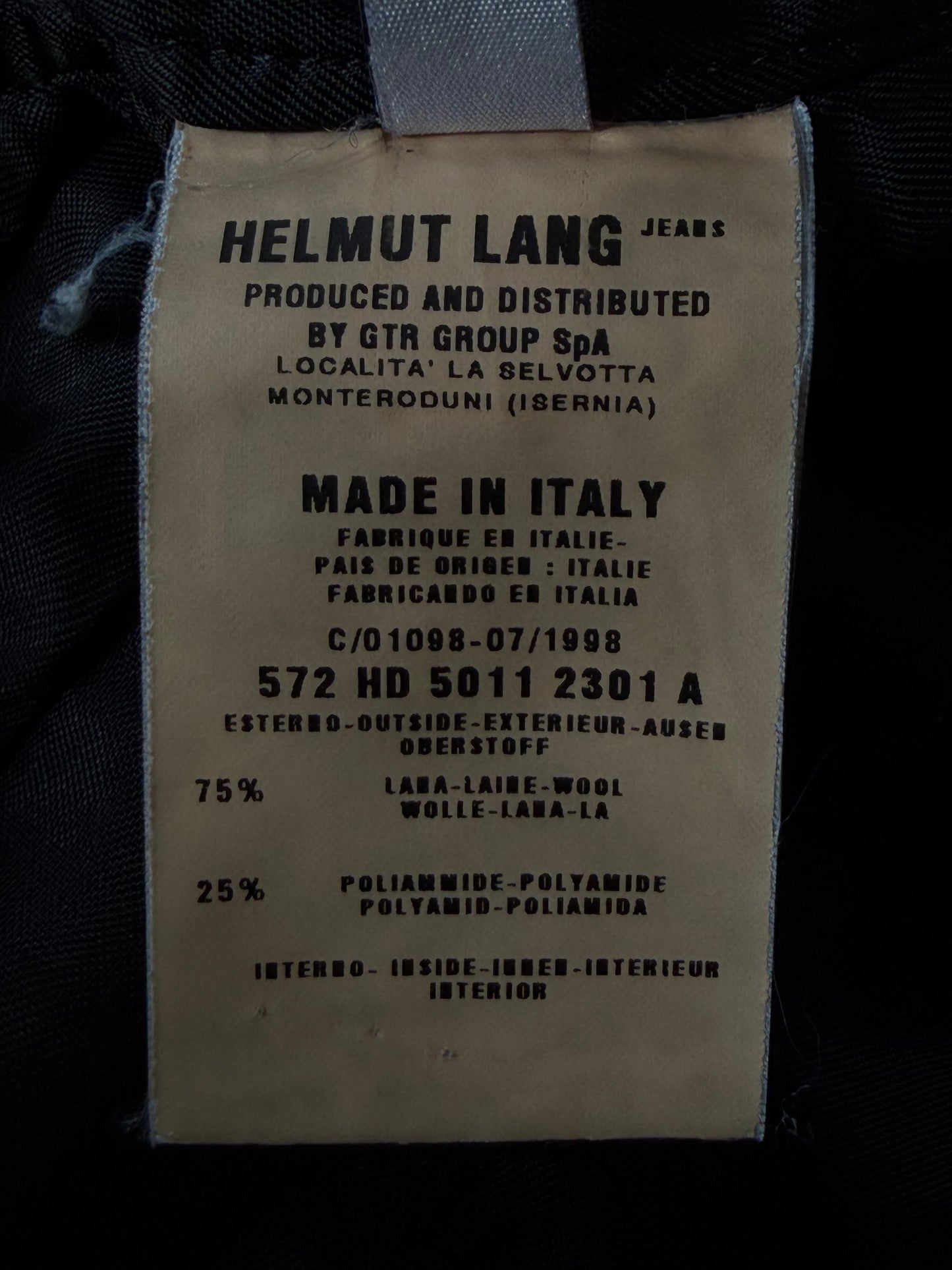 Helmut Lang 1998 Black Long Wool Coat