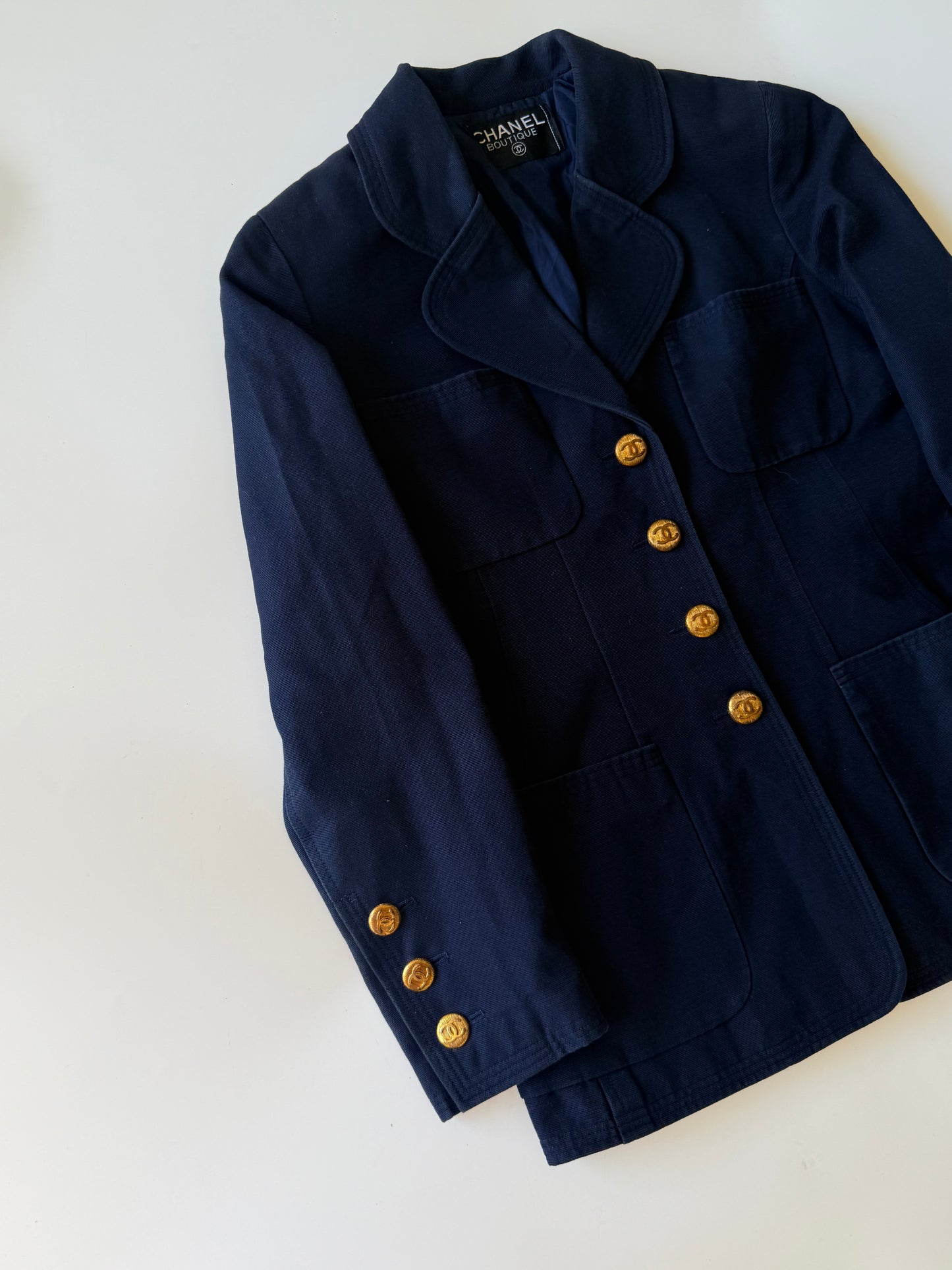 Vintage Chanel Boutique Navy Blue Blazer
