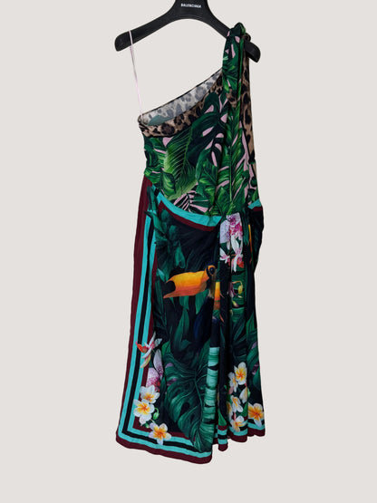 Dolce & Gabbana Tropical Jungle Print One-Shoulder Dress