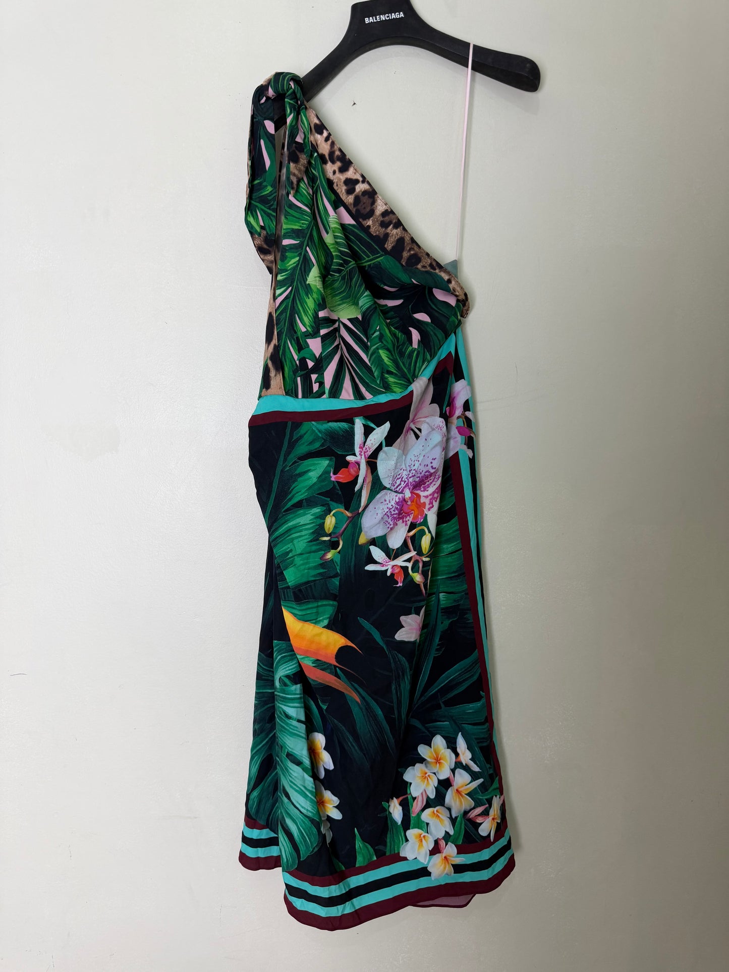 Dolce & Gabbana Tropical Jungle Print One-Shoulder Dress
