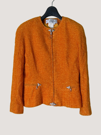 Christian Dior Boutique Embellished Orange Tweed Jacket