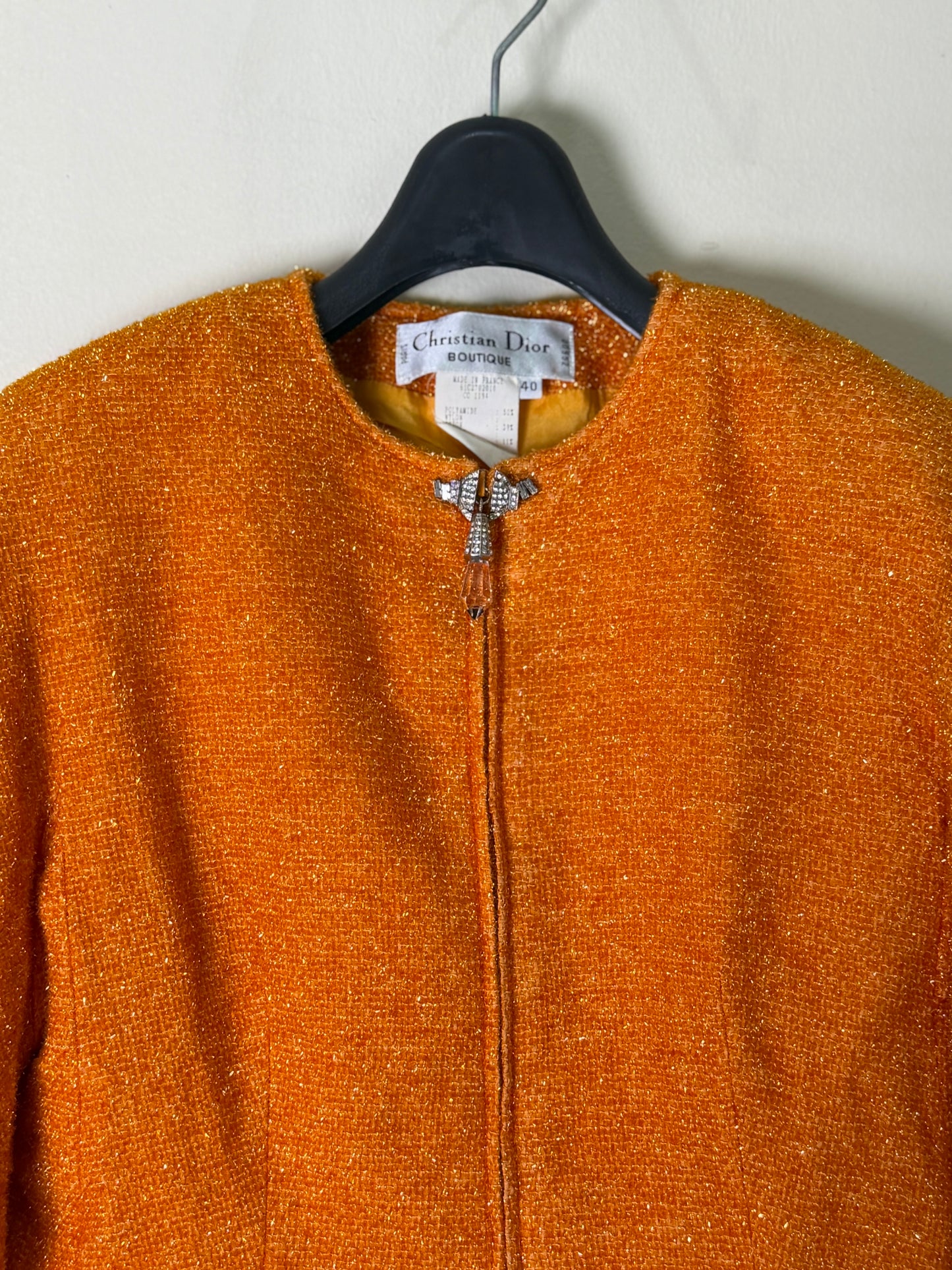 Christian Dior Boutique Embellished Orange Tweed Jacket