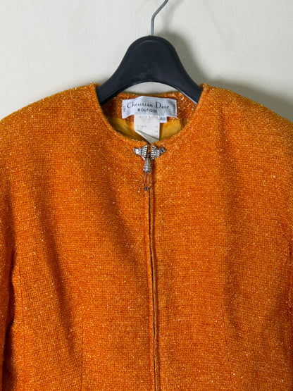 Christian Dior Boutique Embellished Orange Tweed Jacket