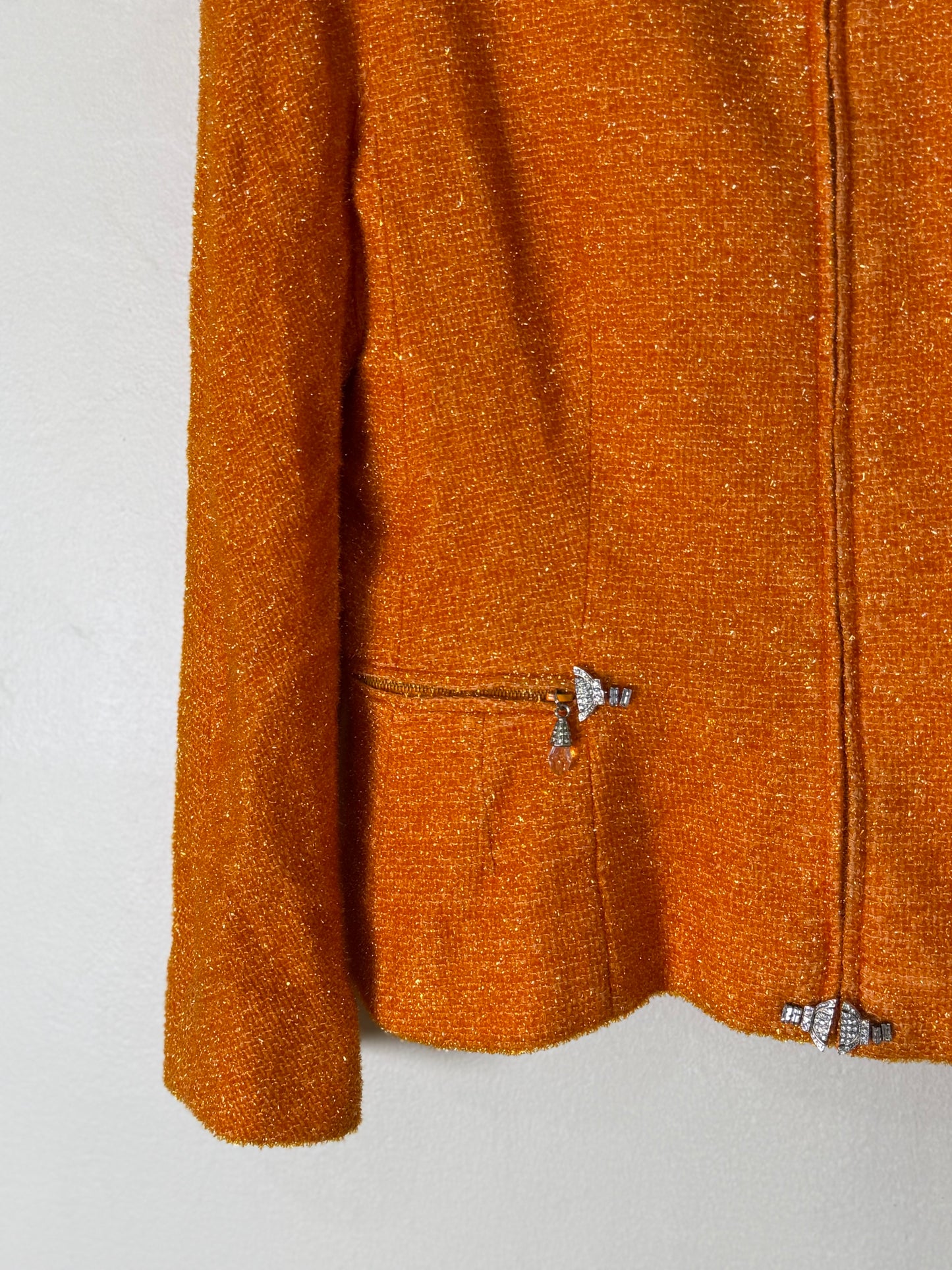 Christian Dior Boutique Embellished Orange Tweed Jacket