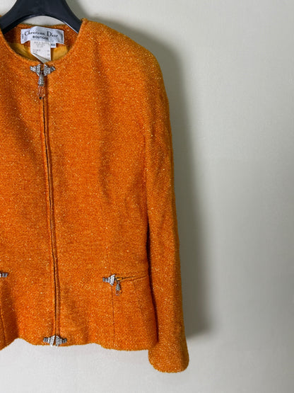 Christian Dior Boutique Embellished Orange Tweed Jacket