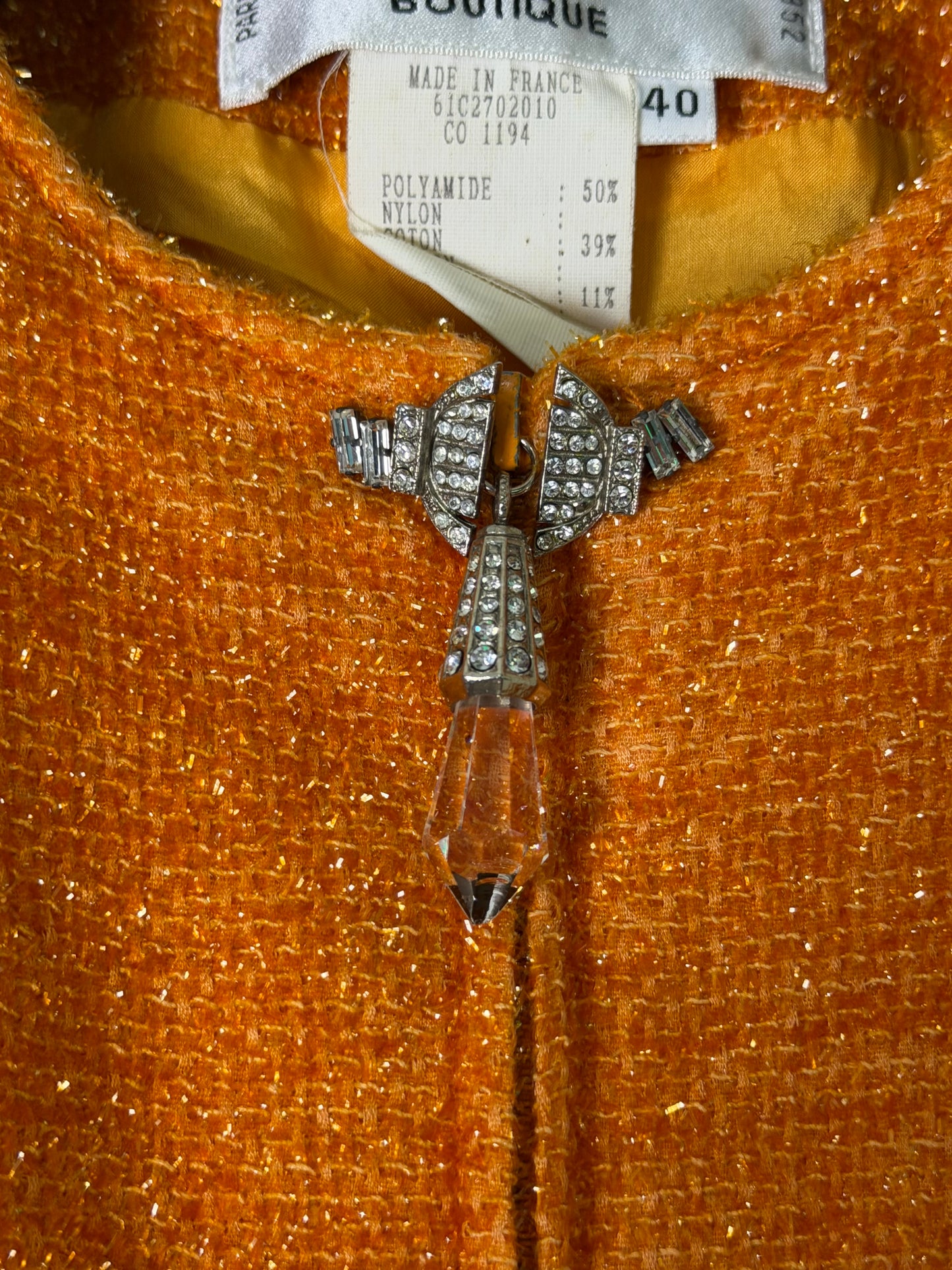 Christian Dior Boutique Embellished Orange Tweed Jacket