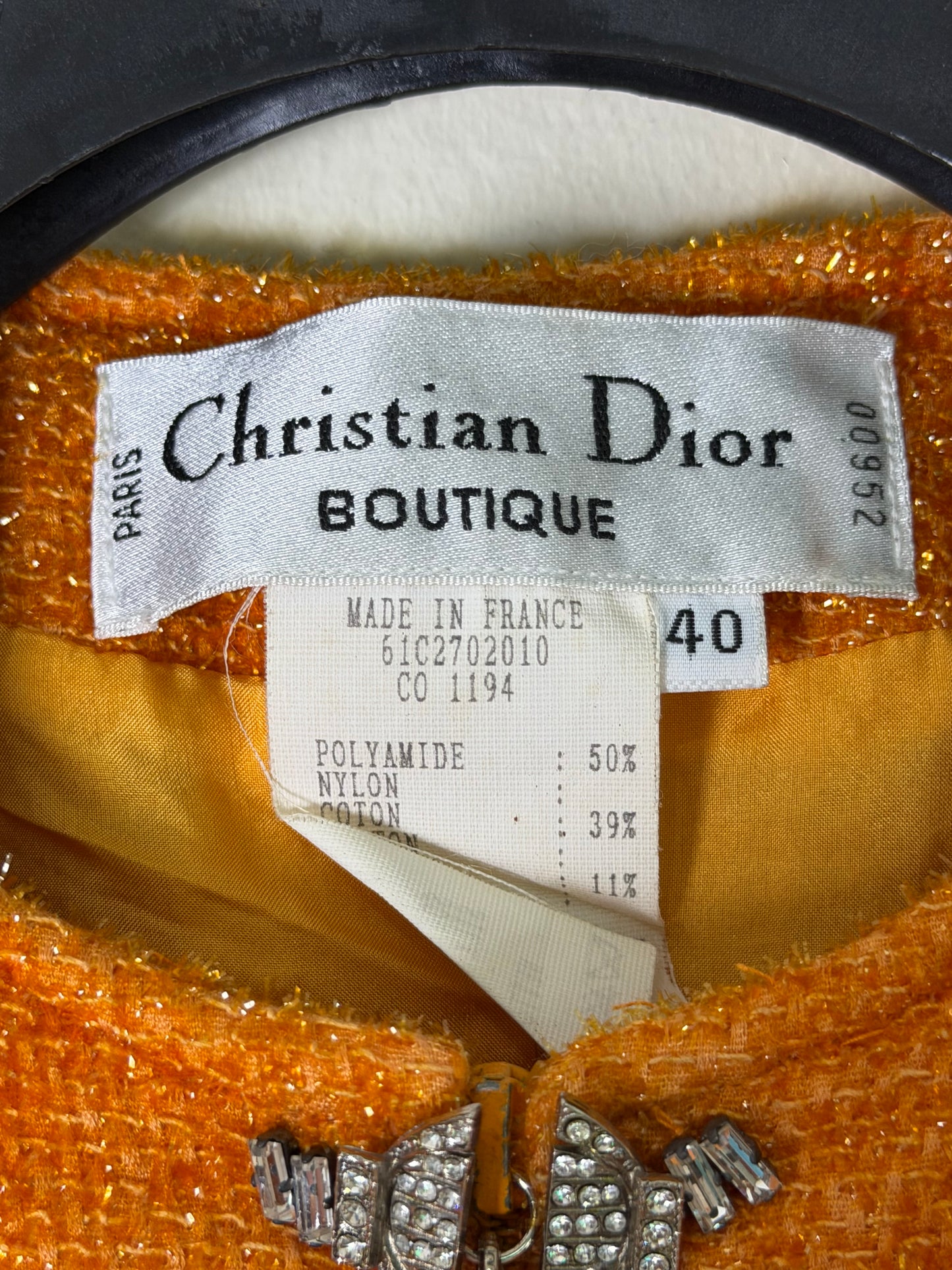 Christian Dior Boutique Embellished Orange Tweed Jacket