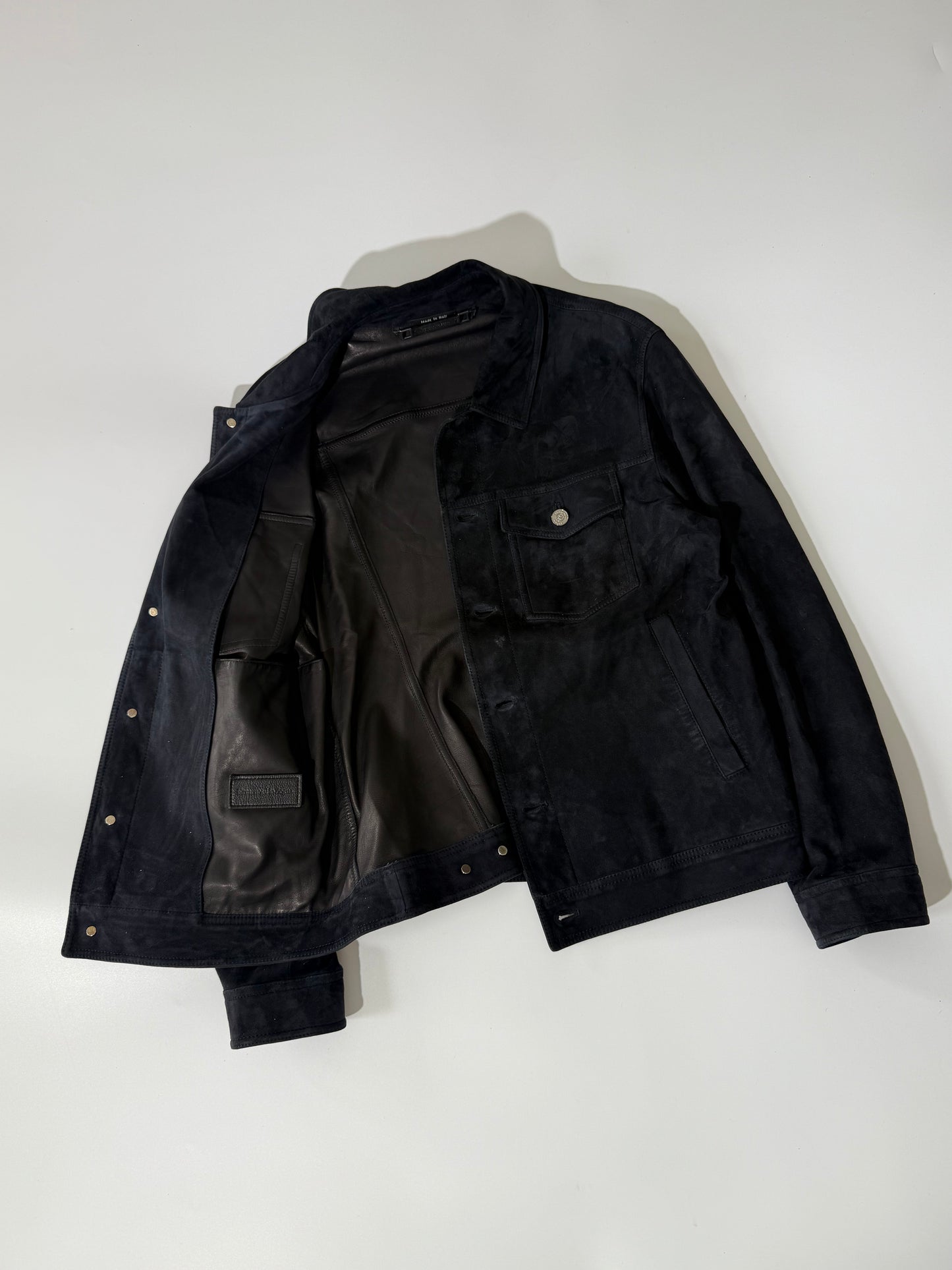 Ermenegildo Zegna Black Leather Suede Jacket