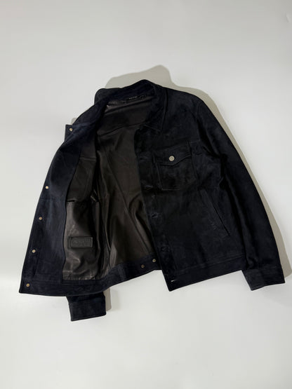 Ermenegildo Zegna Black Leather Suede Jacket