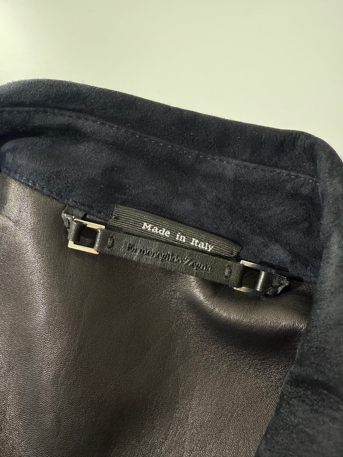 Ermenegildo Zegna Black Leather Suede Jacket