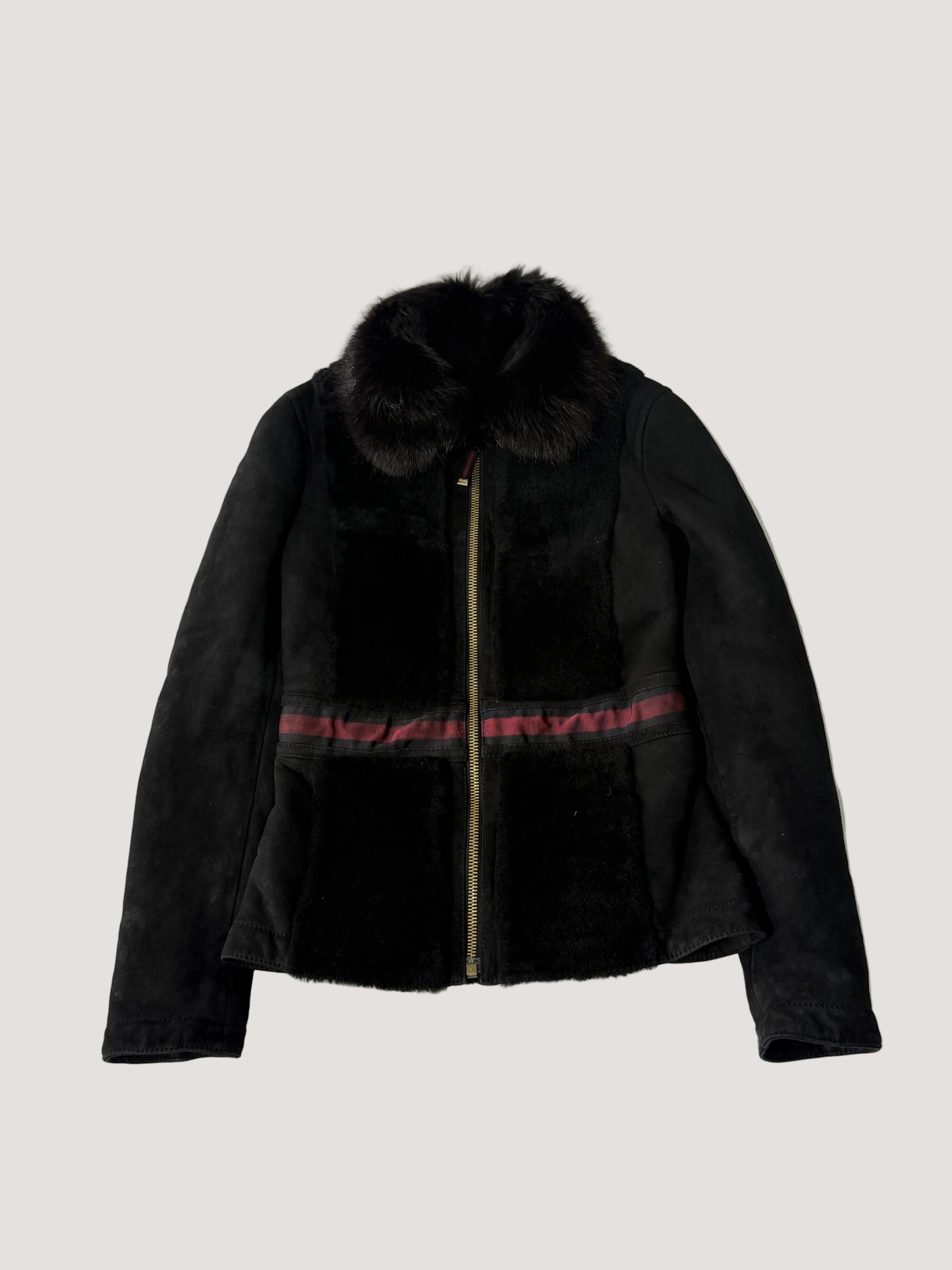 Gucci by Tom Ford Black Fur Collar Shearling Jacket