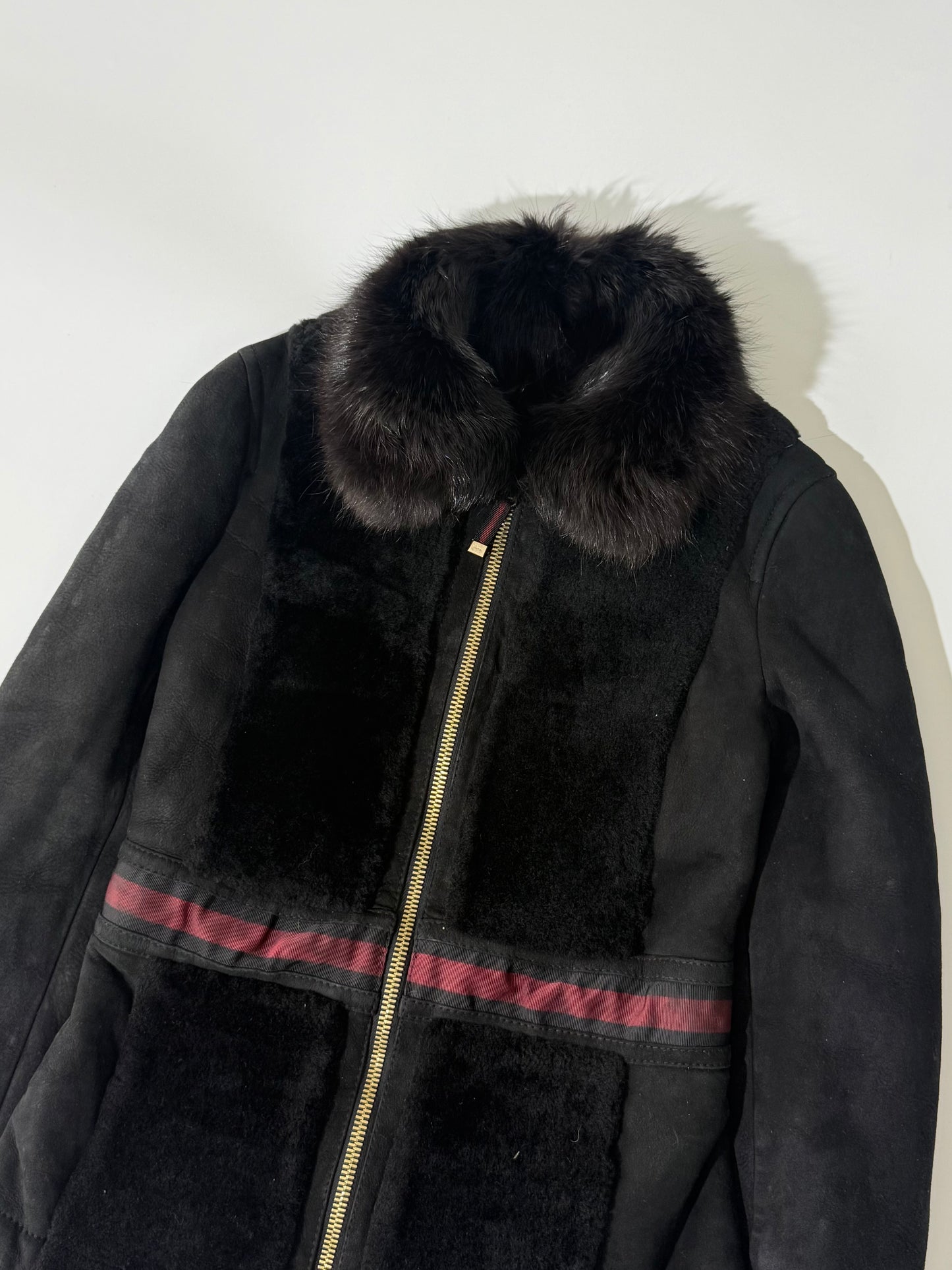 Gucci by Tom Ford Black Fur Collar Shearling Jacket