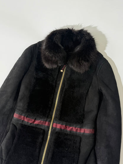 Gucci by Tom Ford Black Fur Collar Shearling Jacket