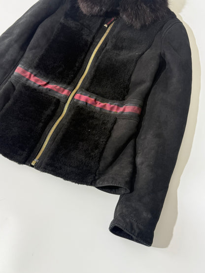 Gucci by Tom Ford Black Fur Collar Shearling Jacket