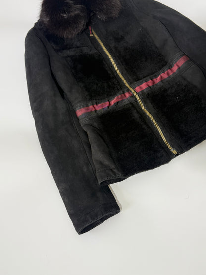 Gucci by Tom Ford Black Fur Collar Shearling Jacket