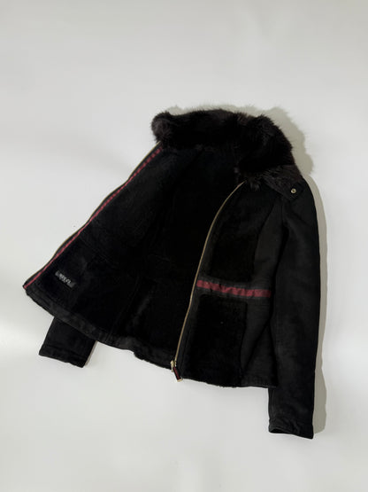 Gucci by Tom Ford Black Fur Collar Shearling Jacket